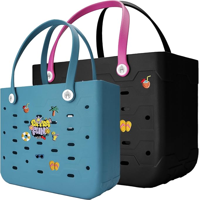 2-Pack Large Beach Bags XL & M Waterproof Tote, Sandproof, Washable- Essentials: Pool, Boat, Sports, Groceries by Unknown
