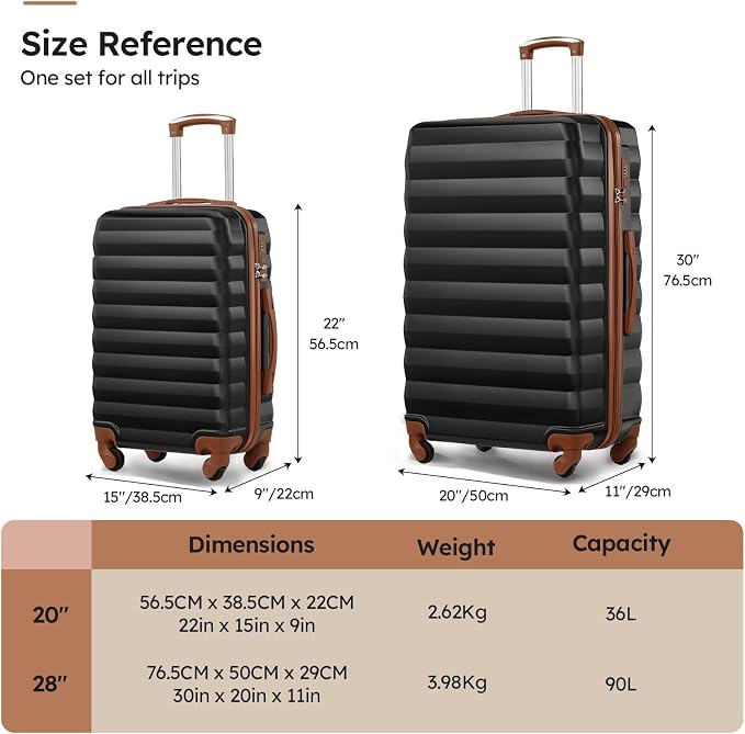 Luggage Sets 2 Piece, 20 Inch 28 Inch ABS Hardshell Suitcase Set with Spinner Wheels, Carry On and Checked Luggage for Women and 6 Piece Travel Organize Bags - Image 5