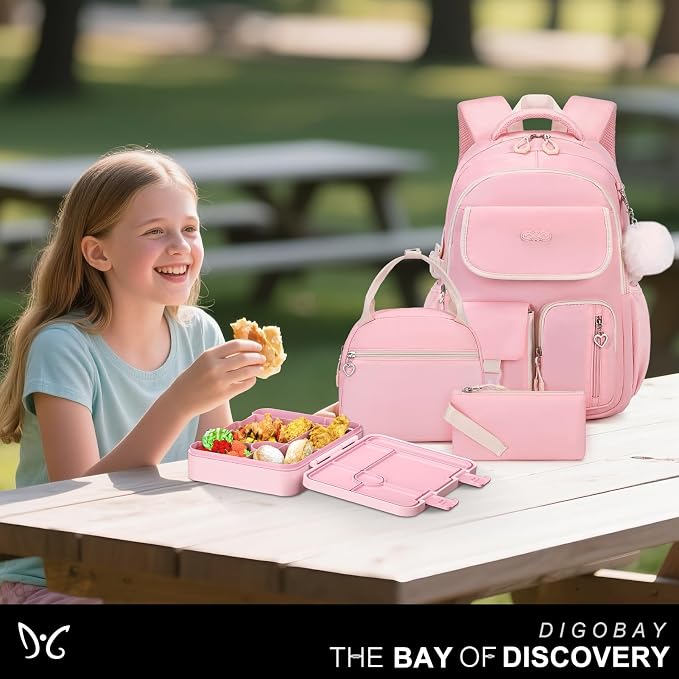 DIGOBAY Backpacks for Girls, 6PCS School Backpack with 43OZ Bento Box Lunch Bag Pencil Pouch for Teen Girls Kids Elementary Primary Middle High College Travel School bag Bookbag Set - Image 9
