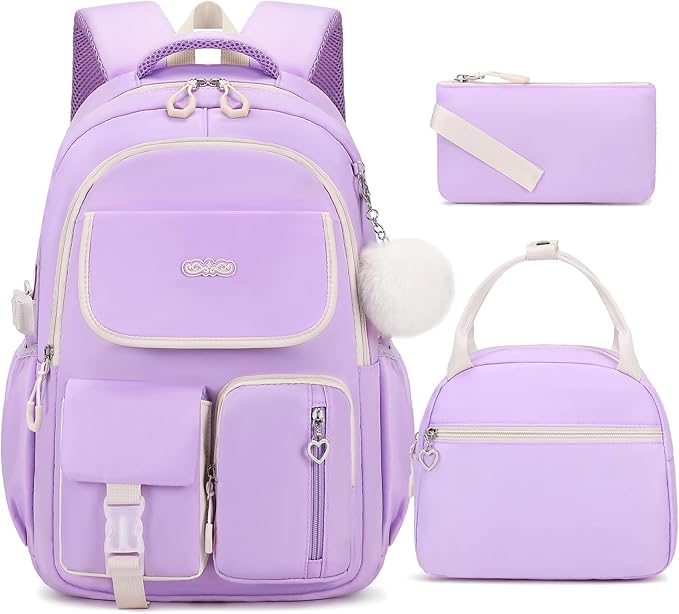 DIGOBAY Backpacks for Girls, 3PCS School Backpack with Lunch Box Pencil Pouch for Teen Girls Kids Elementary Primary Middle High College Daypack School bag Bookbag Set（Purple） by DIGOBAY