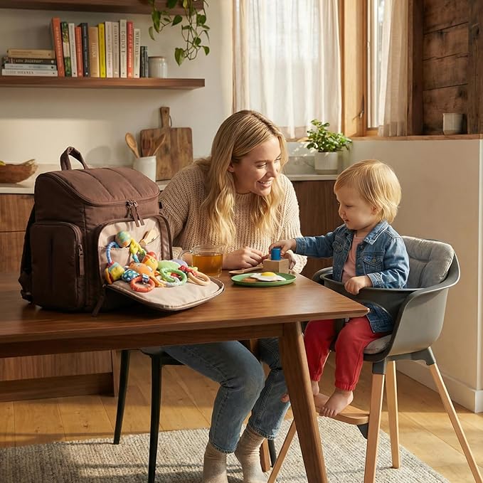 mommore Diaper Bag Backpack, Baby Bag with Waterproof Changing Pad and Stroller Straps for Toddler, Diaper Backpack for Mom Dads with Insulated Pockets & Pacifier Case, Baby Essential, Coffee - Image 8