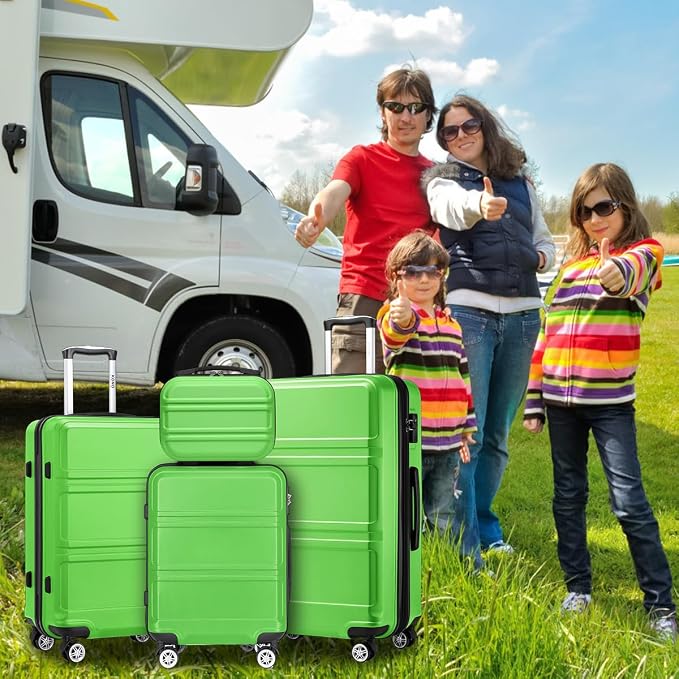 Kono 4 Piece Luggage Sets Expandable(only 28") with Spinner Wheels TSA Lock | Lightweight PC+ABS Hardside Travel Rolling Suitcases 20in 24in 28in Carry on and 12in Mini Cosmetic Case Apple Green - Image 8
