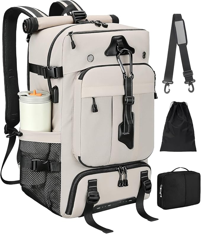 Travel backpack for men,40L Large Carry on Backpack Durable Convertible Duffle Bag with Shoe Compartment Fit for 16 Inch Laptop for travel, camping,Weekender Hiking Beige by SWICKYRICOO