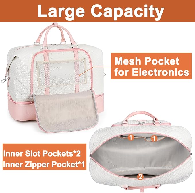 Travel Weekender Bag for Women, 21" Overnight Bag with Shoe Compartment 50L Large Travel Duffel Bag Carry On Tote for Weekend, Overnight, Business Trips, Water Resistant - Image 4