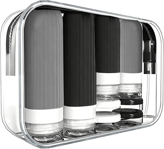 16 Pack 3.4oz Portable Travel Bottles, TSA Approved Leak-Proof Silicone Toiletry Containers, Refillable Squeezable for Shampoo, Conditioner, Cologne, Perfume & Lotion – On-the-Go Essentials