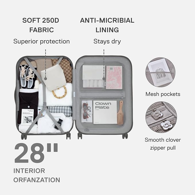 artrips Checked Luggage 24 Inch, Lightweight Hard Shell Suitcase with Spinner Wheels, Medium Travel Suitcase for 4–7 Day Trips, Grey - Image 3