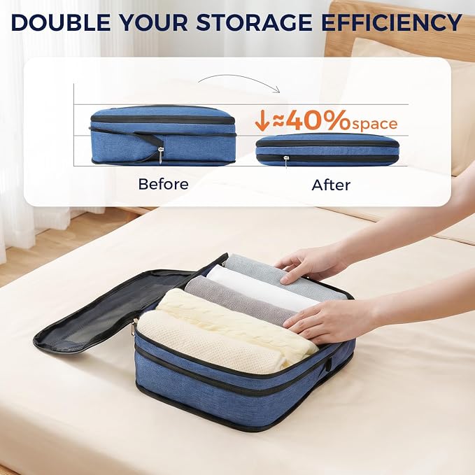 BAGAIL 8 Set Compression Packing Cubes, Durable & Wear-resistant Expandable Luggage Organizer Bags for Travel Accessories(Navy) - Image 2