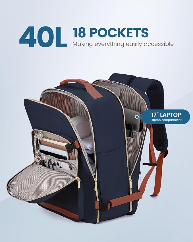 LOVEVOOK 40L Travel Backpack Flight Approved Carry on Backpack,3 Packing Cubes,Waterproof Personal Item Travel Bag,TSA Carry on Luggage Suitcase Travel Essentials,Gifts for Women & Men,fits 17" Laptop - Image 3
