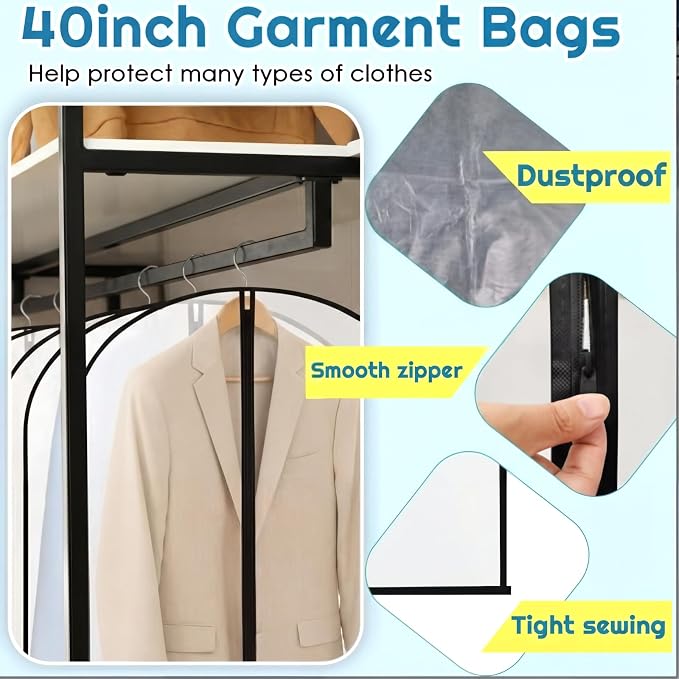 Amylove 40 Pcs 24 x 40 Inch Garment Bags Bulk Hanging Clothes Storage Covers for Closet Organization Dustproof Long Dress Bag Set for Wedding Dresses Gowns Coats Travel Suit (White Black) - Image 4