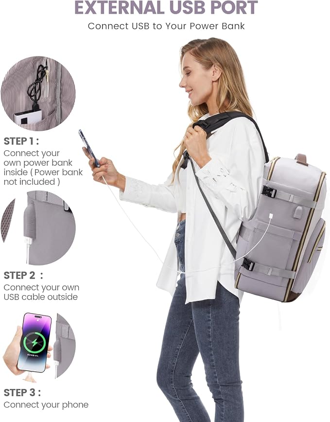 LOVEVOOK Travel Backpack for Women,50L Carry On Backpack for Airplanes,18 Inch Laptop Personal Item Travel Bag,TSA Approved Carry On Luggage,Waterproof Weekender Business Hiking Bag - Image 8