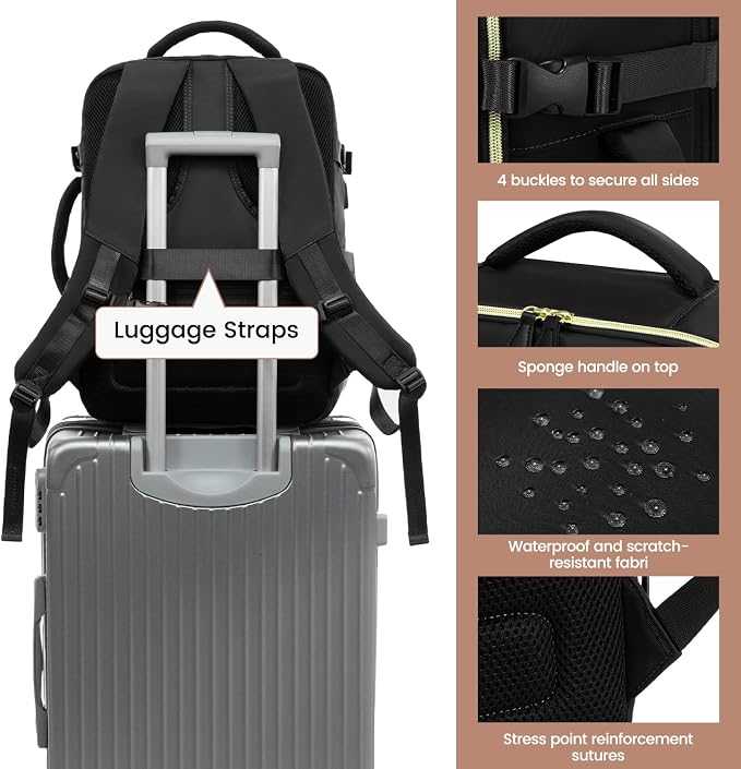 LOVEVOOK 50L Travel Backpack Carry On Airline Approved, Large Backpack with 3 Packing Cubes, TSA Travel Essentials Carry On Bag, Waterproof Weekender Overnight Luggage Daypack, Fits 18 Inch Laptop - Image 6