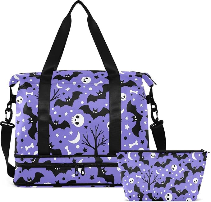 Travel Duffel Tote Bag Bats Satellites Skulls and Trees Sports Duffel Bag with Wet Pocket Weekender Overnight Bag for Women Men Gym Bag, Carry On Bag Hospital Bag for Labor and Delivery by MNSRUU