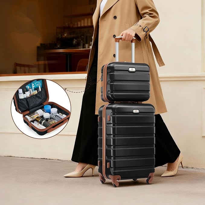 Suitour Luggage Sets 6 Piece, 20-inch Carry-on and 24 inch28 inch Checked Suitcase Set with Cosmetic Case and Expandable Travel Duffle Bags Set(Black Tan) - Image 2