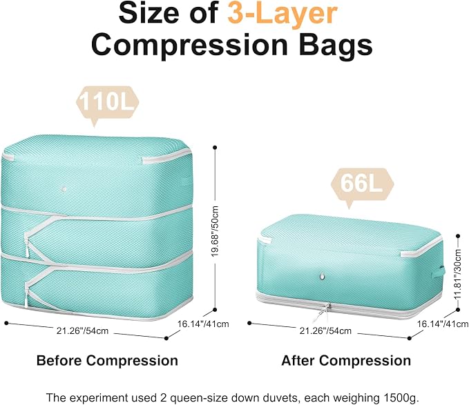 Comforter Storage Bag - Large Capacity Blanket Storage Bags 3-Layer Ultra Space Saving Self Compression Organizer, Washable Compression Bags for Storage Comforter Blanket, 2-Pack, Blue - Image 2