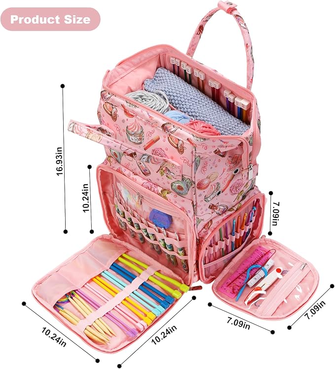 crochet bag,knitting bagBackpack and Tote Bag Storage Bag ，Large capacityYarn Storage Organizer Travel Crochet Bag Women Carrying Crochet Accessories Knitting Needles Crochet - Image 3