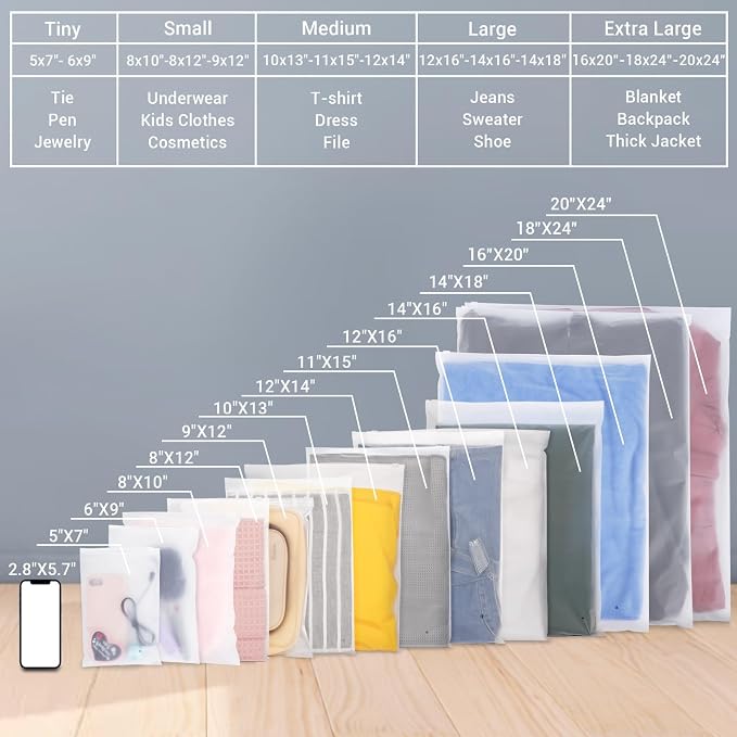 Clothes Packaging Bags for Shipping 25 Count 9x12" Frosted Zipper Plastic Bags for Clothing Thick Plastic Apparel Bag for Packaging T-Shirt, Shirt, Document, 3 Mil, with Vent Holes Storage Bag - Image 3