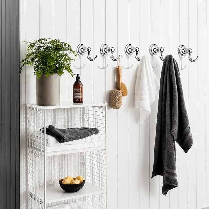 khtumeware 4 Pack Polished Chrome Robe Hooks Wall-Mounted Heavy-Duty Towel Hooks, Zinc Alloy Bathroom Coat Hooks and Suitable for Hanging Towels, Bathrobes, Clothes, Hats and Bags. - Image 4