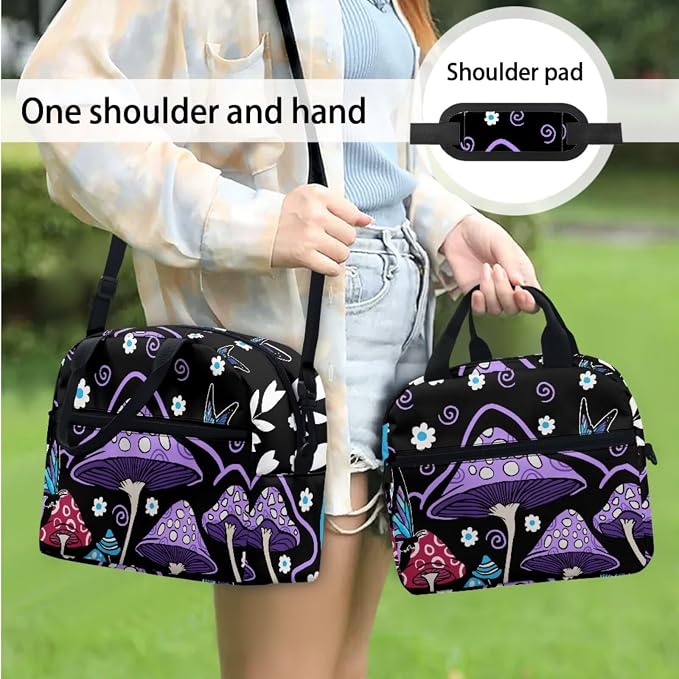 Mushroom Backp 4 Pcs Purple Mushroom Hippie Flower School Bag Set with Lunch Box Water Bottle Bag Pencil Case Durable Casual Travel Ruckpack for Boys Girls Kids Teens - Image 5