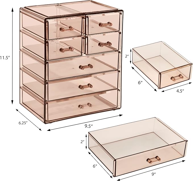 Sorbus Acrylic Makeup Organizer Set, 7-Drawer Vanity & Countertop Cosmetic Storage with Small & Wide Drawers, Bronze Glow Makeup Storage for Brushes, Lipsticks, Jewelry, Holiday Gift for Women & Teens - Image 3