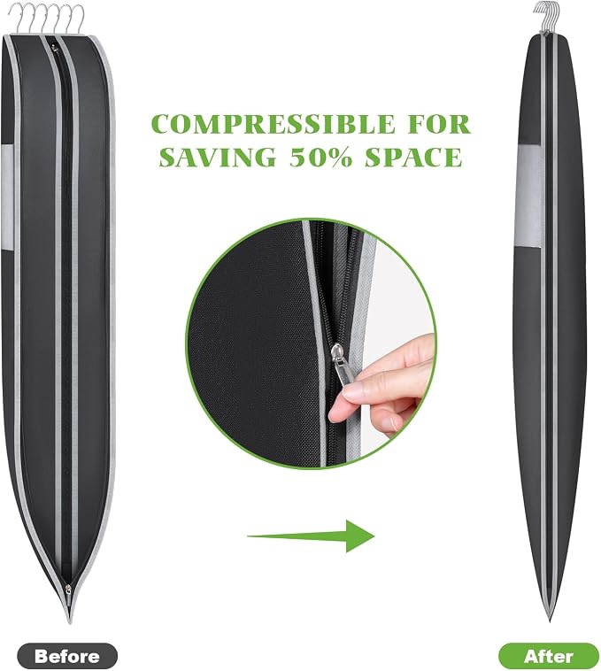 KEEGH Space Saving Hanging Garment Bag with Self Compression Zipper 40 Inch, Compression Garment Bags for Hanging Clothes with Clear Window, Suit Bags for Closet Storage (3 Pack) - Image 5