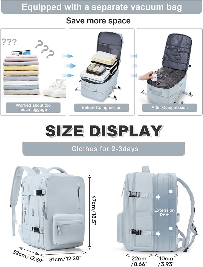 VGCUB Vacuum Backpack Travel with Pump, Vacuum Seal Compression Bags Laptop Backpack Personal Item - Image 2