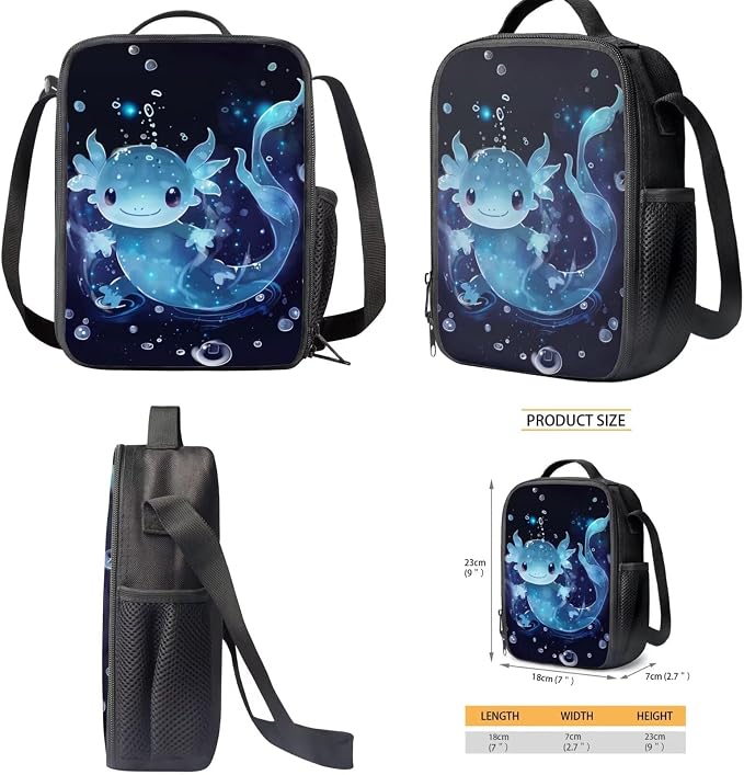 Blue Axolotl Backpack and Lunch Box for Girls 4-6/6-8/8-10 Kids Bookabags for 4th Grade Girls Elementary School Back Pack with Lunch Bag Pencil Case Middle Student Book Bag Set Schoolbag - Image 5