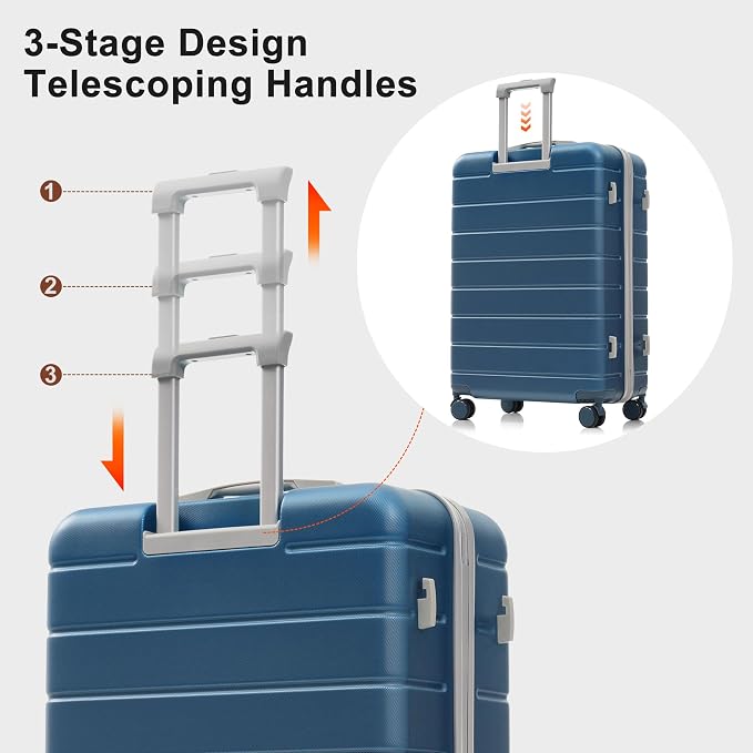 Hardshell Luggage Sets, Lightweight Stripes Suitcases with Spinner Wheels, Blue 6pcs - Image 5