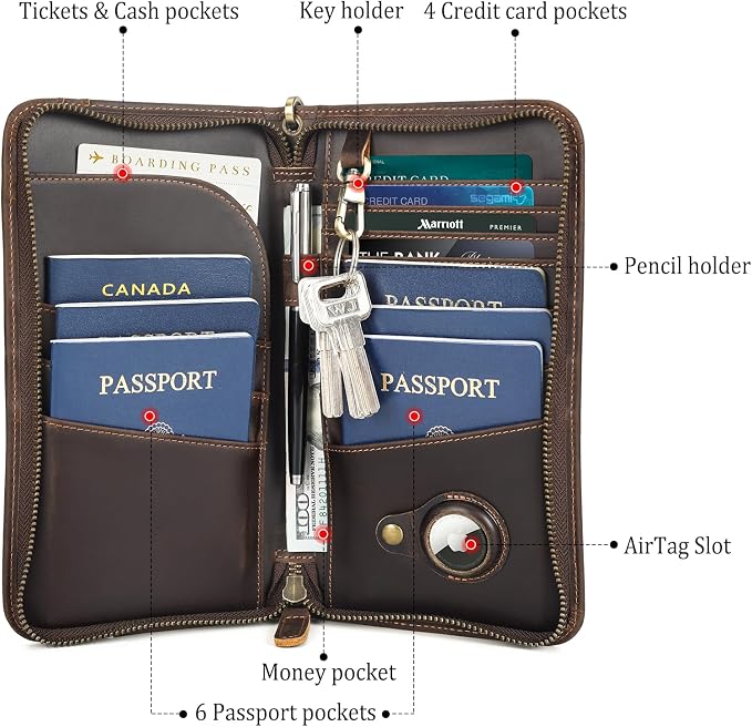 Polare Full Grain Leather Family Travel Passport Wallet and Documents Organizer RFID Blocking Case Holder Fits 6 Passports for Men and Women - Image 4