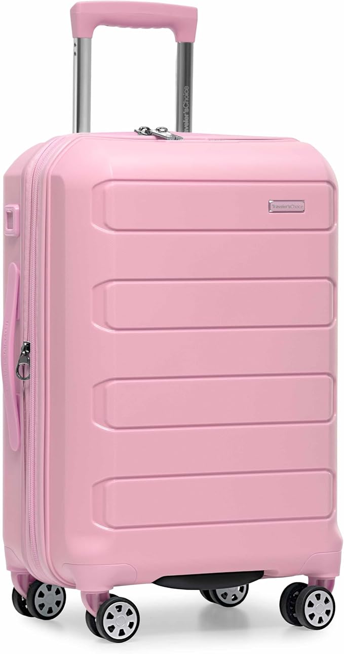 Traveler's Choice Pagosa Hardshell Expandable Luggage with Spinner Wheels, Pink, 22-Inch Carry-on by TravelersChoice