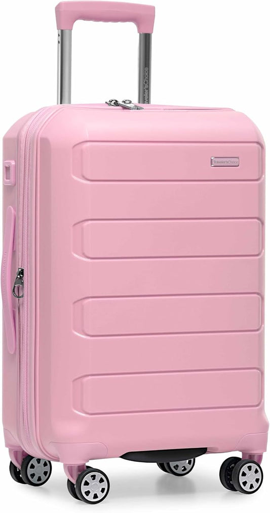 Traveler's Choice Pagosa Hardshell Expandable Luggage with Spinner Wheels, Pink, 22-Inch Carry-on by TravelersChoice