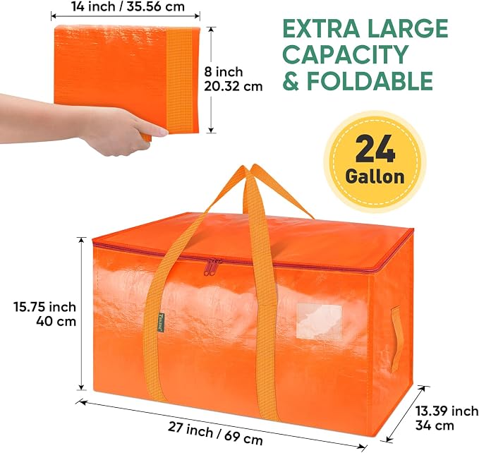 BALEINE 8-Pack Oversized Moving Bags with Reinforced Handles, Heavy-Duty Storage Tote for Clothes, Moving Supplies (Orange, 8-Pack) - Image 2