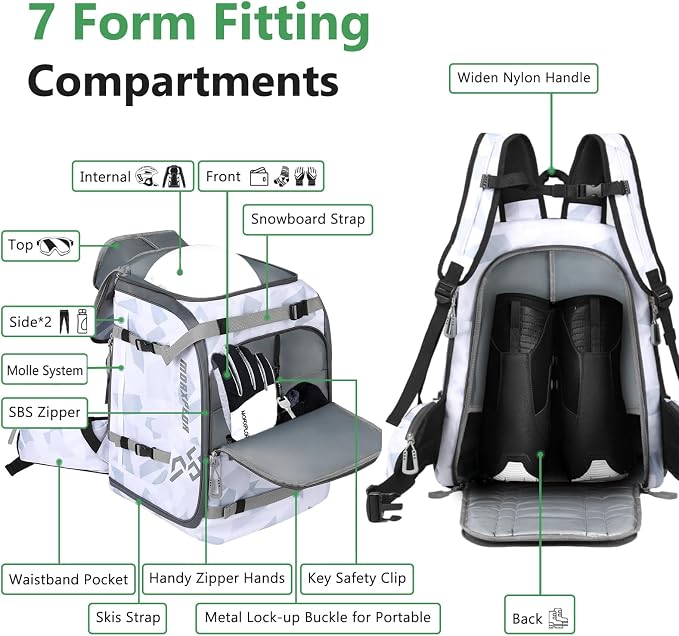 MORXPLOR Ski Boot Bag - 65L Padded, Waterproof Ski Travel Backpack for Gear & Accessories - Image 3