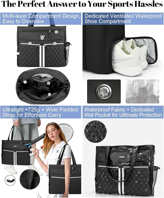 Tennis Bags for Women, Tennis Bag Holds 2 Rackets, Gym Bags with Ventilated Shoe Compartment, Suitable for Pickleball Tennis Badminton - Image 3
