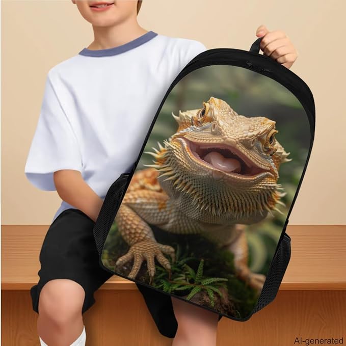 Dragon Lizard Backpack for Kids Boys Backpack with Lunch Box Water Bottle Carrier and Soft Pencil Case 4PCS Set Bookbag with Compartments 17 inch Lightweight School Bag Kids School Essentials - Image 3