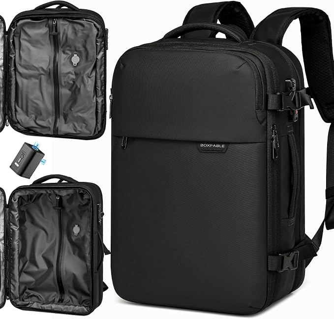 Vacuum Seal Travel Backpack 45L with Pump, Expandable Carry On Backpack with Air Compression System, Water Resistant TSA Lock, Fits 16" Laptop for Travel by Unknown