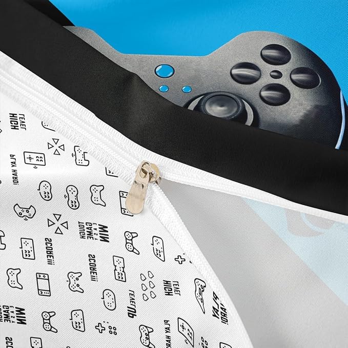 Erosebridal Gamer Comforter Cover Merry for Teens Boys Girls Game Room Decor Bedding Set Gamepad Printed Player Gaming Duvet Cover Videogame Controller Pattern Bedspread, Queen Size,Black Blue - Image 6