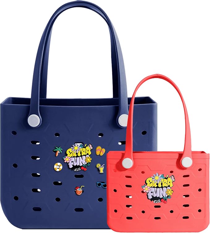 2-Pack Beach Bags Medium & Small,Waterproof Sandproof Rubber Tote Set for Women Men, Vacation Pool Boat Essentials - Image 5