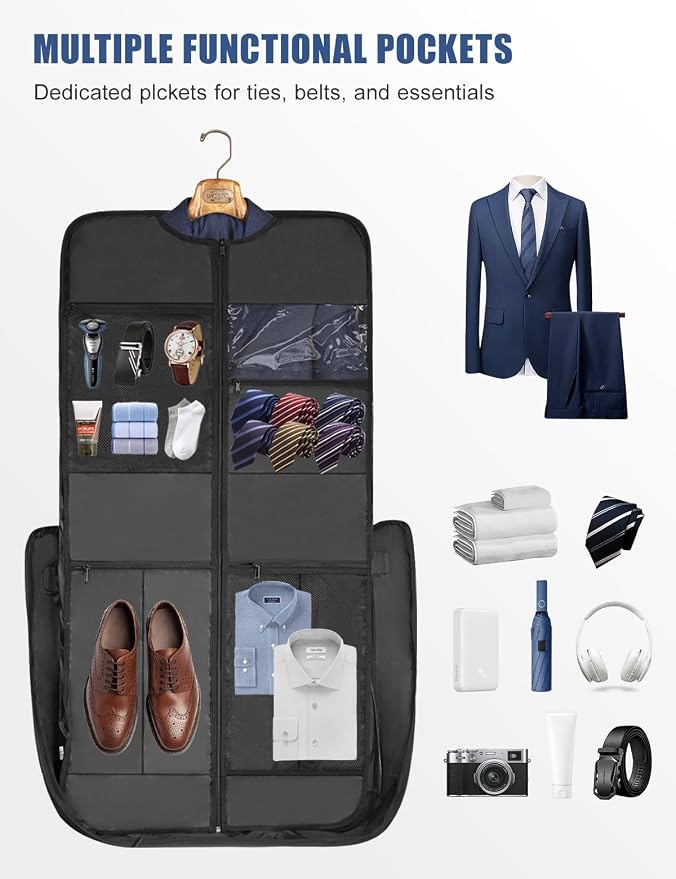 Noozion Garment Bag for Travel, Large Carry On Suit Bag for Business Up to 3 Suits, Wrinkle Free Garment Bag for Hanging Clothes with Shoulder Strap, Laptop Compartment, and Wet-Dry Pocket - Image 6