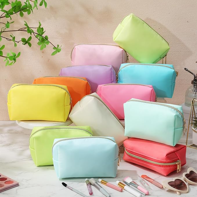 Kigeli 12 Pcs Nylon Makeup Bag Bulk Cosmetic Pouches Preppy Cosmetic Bag for Women Waterproof Travel Zipper Organizer Little Outdoor Accessory Makeup (Nylon, Foam,Macaron) - Image 3