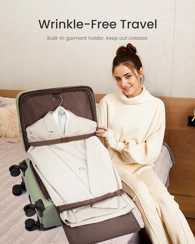 LOVEVOOK Carry on Luggage 22x14x9 Airline Approved with Garment Folder & Spinner Wheels, 22 Inch Large Rolling Carry-on Suitcase, Softside Lightweight Underseat Luggage for Women Travel Overnight, 49L - Image 3