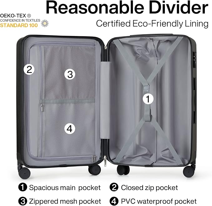 Hanke Luggage Sets 2 piece Carry On Luggage with Wheels PC Hard Shell Suitcases Lightweight Checked Travel Luggage Large Travel Suitcase Woman Men 20/29 Inch(Jet Black) - Image 4