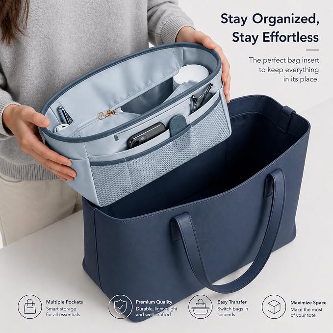 GIVLEFLY Purse Organizer Insert for Tote Bag, 13.78 Inch Satin Bag Organizer with Zipper Pocket, Multi Pocket Handbag Organizer - Image 5