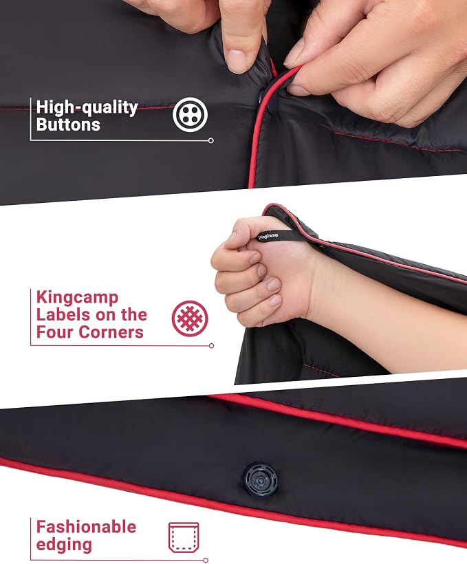 KingCamp Ultralight Camping Blanket, Packable Down Alternative Puffy Wearable Blankets Weatherproof Warm Package Quilt with Snap Buttons for Outdoor Hiking Travel Picnic Stadium (69"L x 53"W, Black) - Image 5