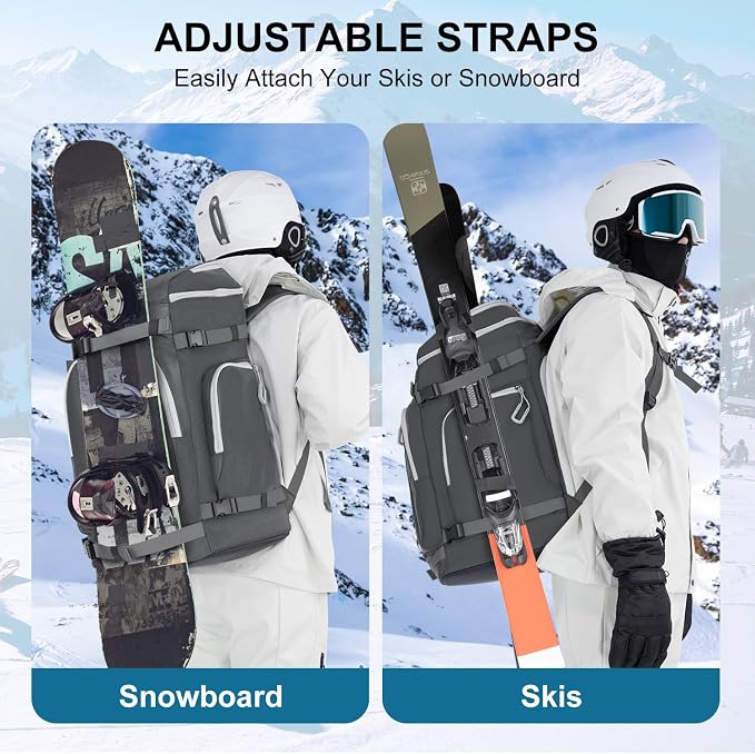 Ski Boot Bag, 65L Waterproof Ski Bag & Snowboard Boot Bag, Travel Backpack for Skis Snowboard Helmet Goggles & Accessories - Image 6