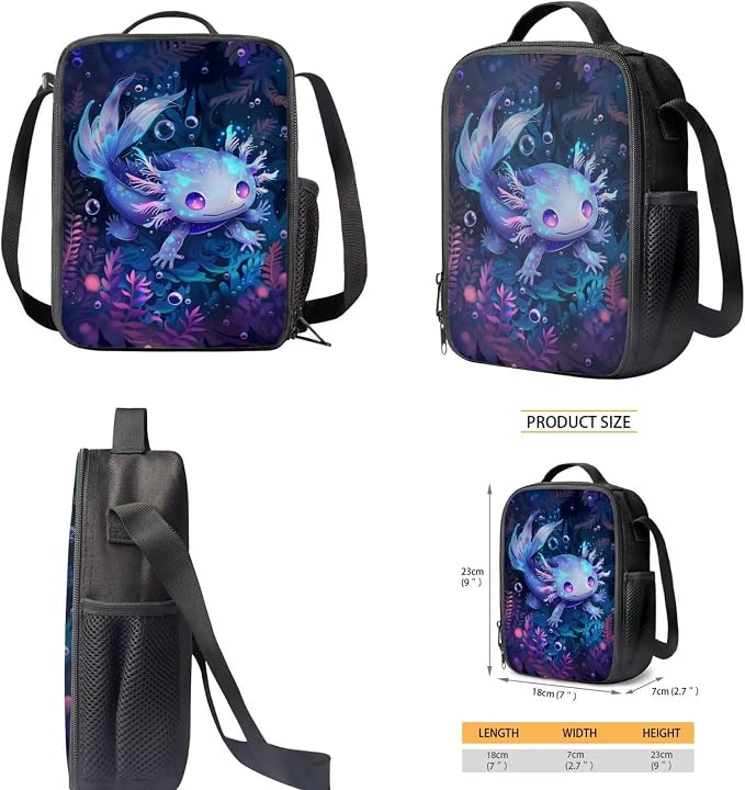 Galaxy Axolotl Backpack with Lunch Box Kids Girls 6-8/5-7 Ocean Elementary School Bookbag Lunch Bag Pencil Case Water Bottle Holder 17in Under the Sea Book Bags 4PCS Student Back Pack Set - Image 5