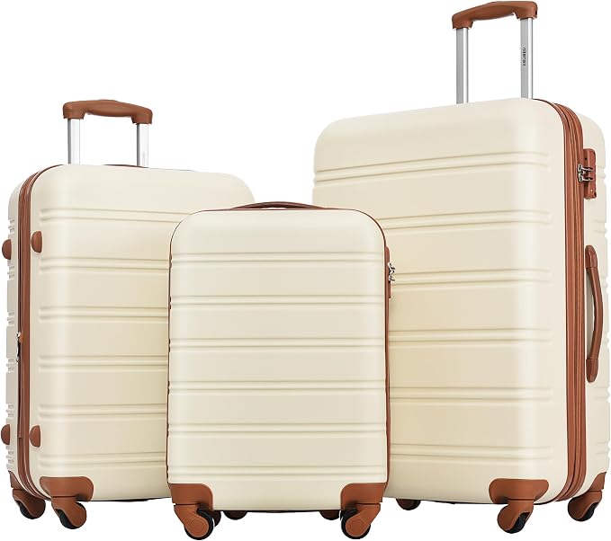 Merax Luggage Sets 3 Piece Suitcase Set 20/24/28,Carry on Luggage TSA Lock Expandable,Hard Case Luggage with Spinner Wheels,White and Brown by Merax