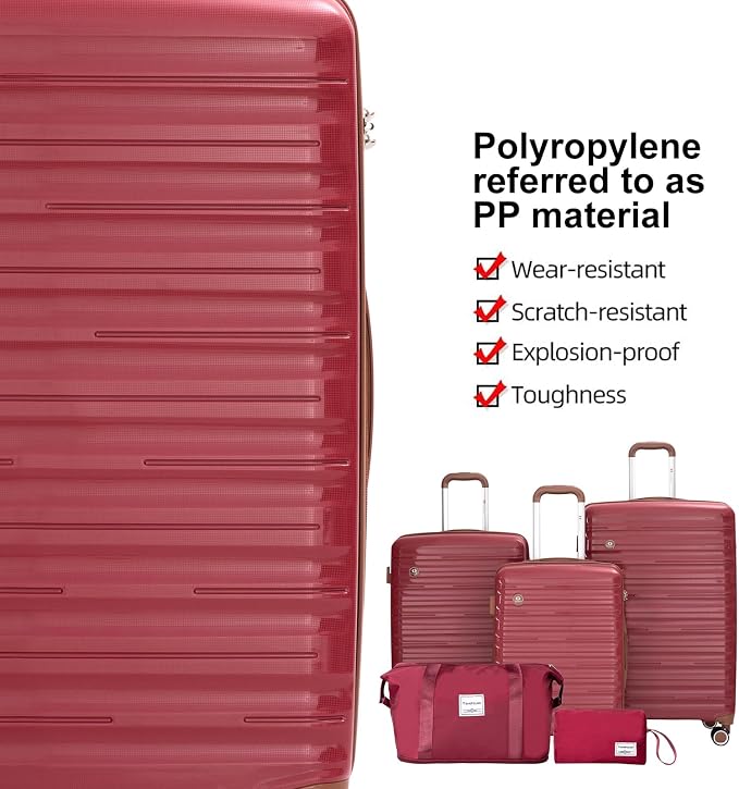 Travelhouse Luggage Sets 5 Piece with Double Spinner Wheels,PP Hardside Suitcase Sets with TSA Lock,Carry On Luggage Set with Travel Duffle Bag for Women and Men - Image 3
