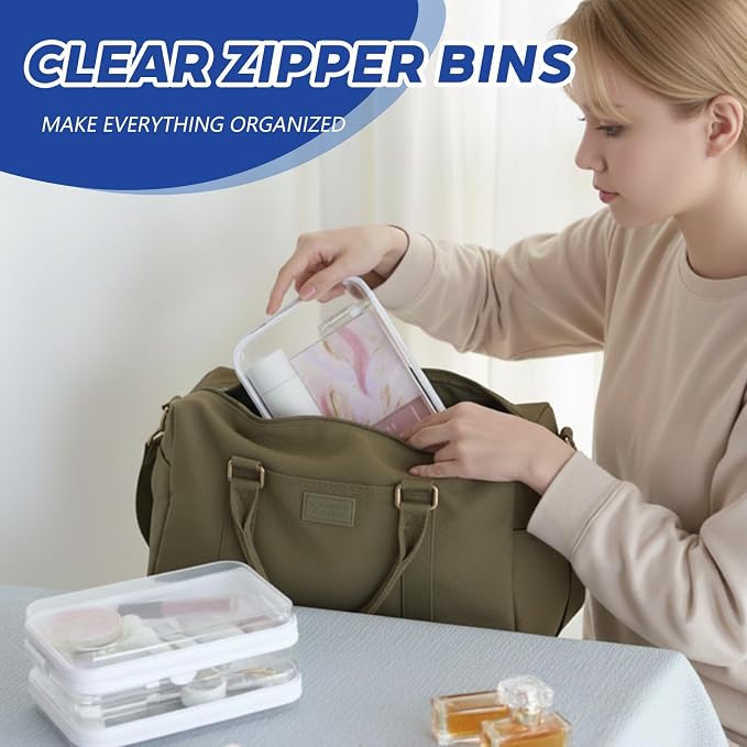 Dimore 9 Pack Medium Clear Hard Shell Zipper Case, 9.5x7x2 Inch Versatile PVC Organizer Box with Zipper, Multi-Purpose Storage Pouch for Makeup, Toiletries, Office Supplies, Chargers - Image 6