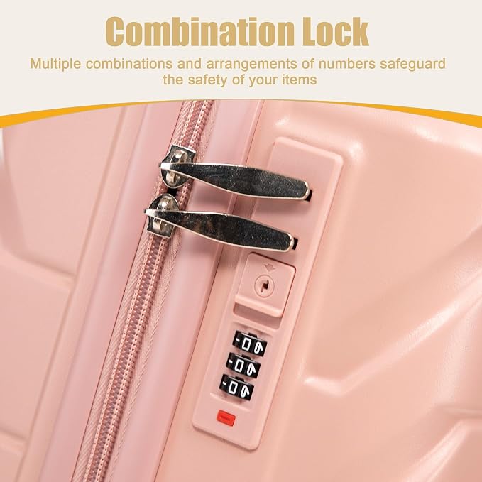 GDFStudio 20" ABS Hardshell Checked Luggage, Medium Capacity Travel Suitcase with Scratch Resistant Surface, 360° Silent Spinner Wheels, Combination Lock, Telescopic Handle and Side Hooks, Pink - Image 8