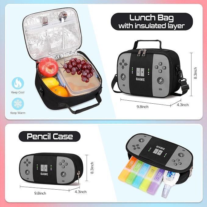 Jafeton Gamer Backpack for Boys, 3PCS Boys Backpack with Lunch Box & Pencil Pouch, Waterproof School Bags for Boy Kids Children Teens, Elementary Middle School, Kids Book Bag Casual Daypack (Gray) - Image 6